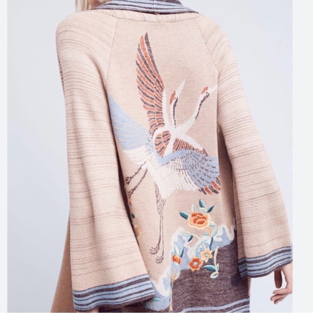 Anthropologie Embroidered Crane Cardigan NWOT extremely oversized - Picture 5 of 14